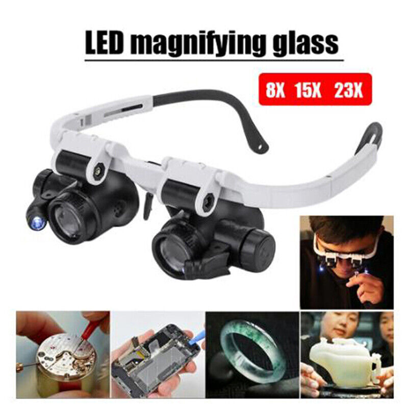 Headband Glasses Magnifier With Led Light 8x 15x 23x Watchmaker Jeweler Lou Xe
