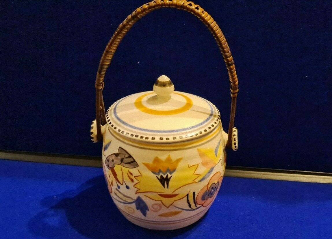 Poole Biscuit Barrel With Wicker Handle 1930s Phyliss Randall