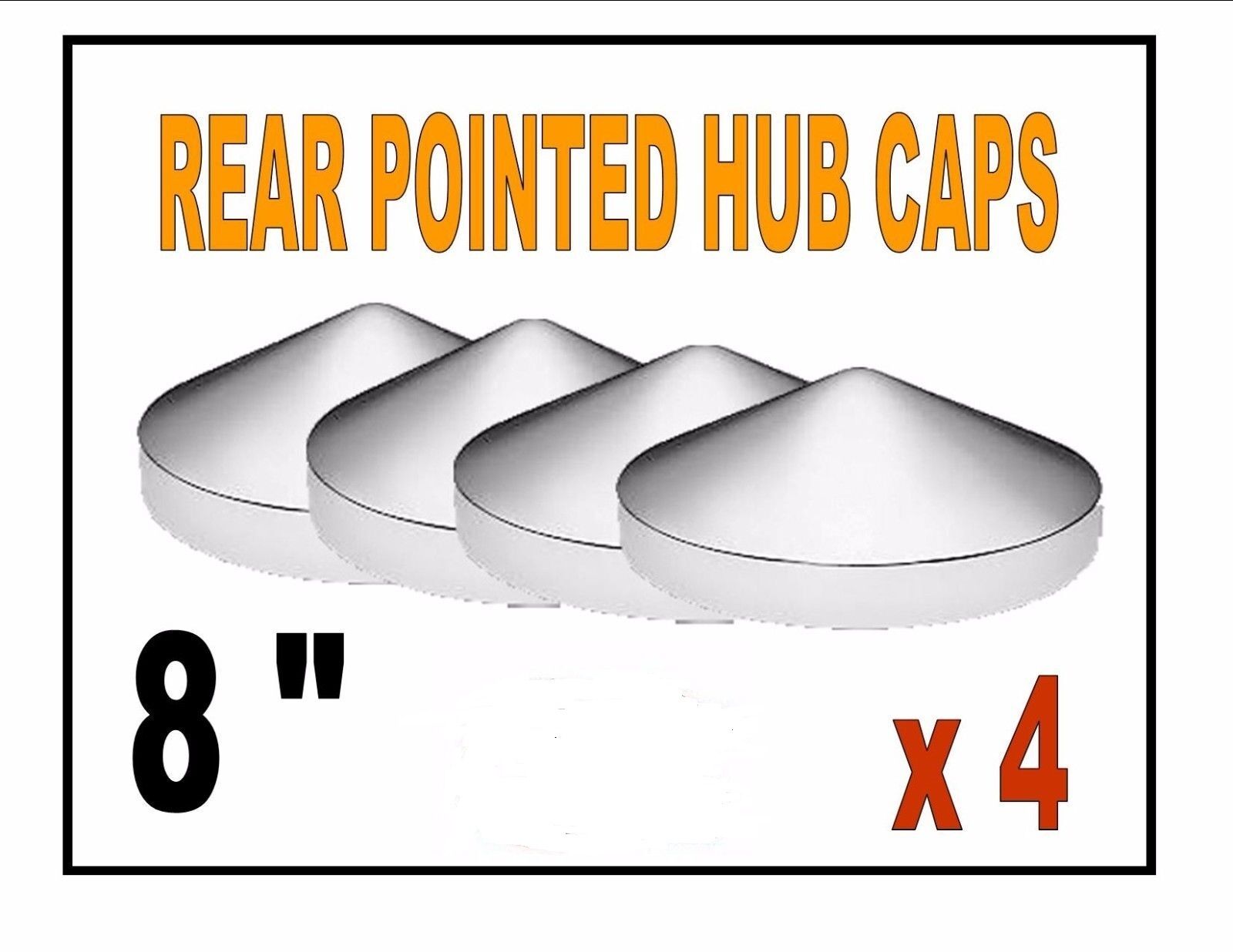 Chrome Rear Pointed Hub Cap (8") For Semi Truck Applications (4 Each)