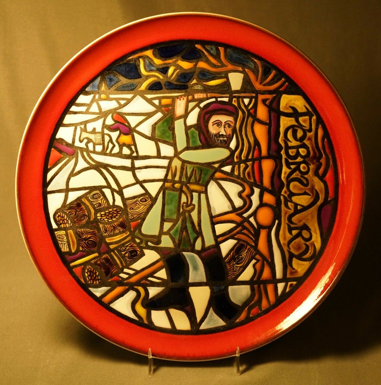 Poole Pottery Medieval Calendar Series Plate "february" By Tony Morris, C. 1972