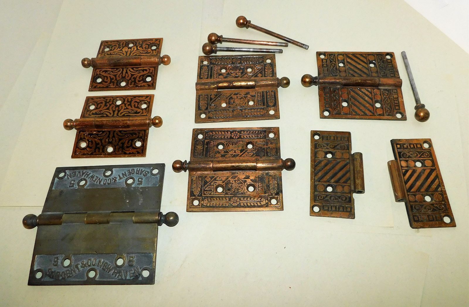 Assorted Lot Of Antique Brass Door Hinges, Parts And Pieces