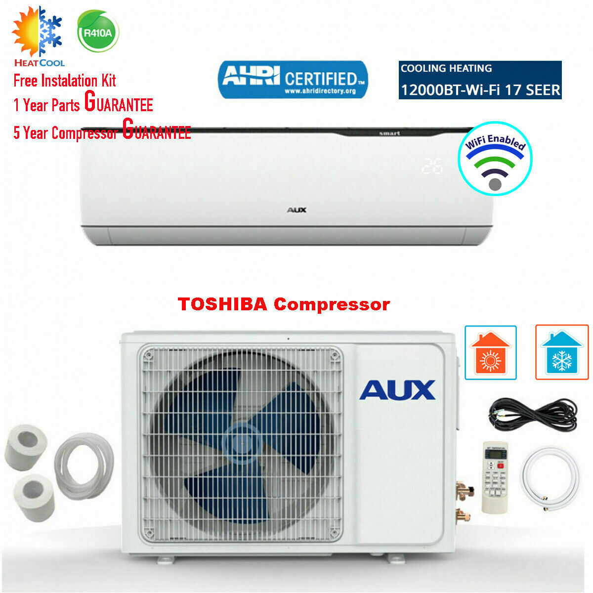 12000 Btu Mini Split Air Conditioner Inverter With Heat Pump (wifi) 115v 17 Seer