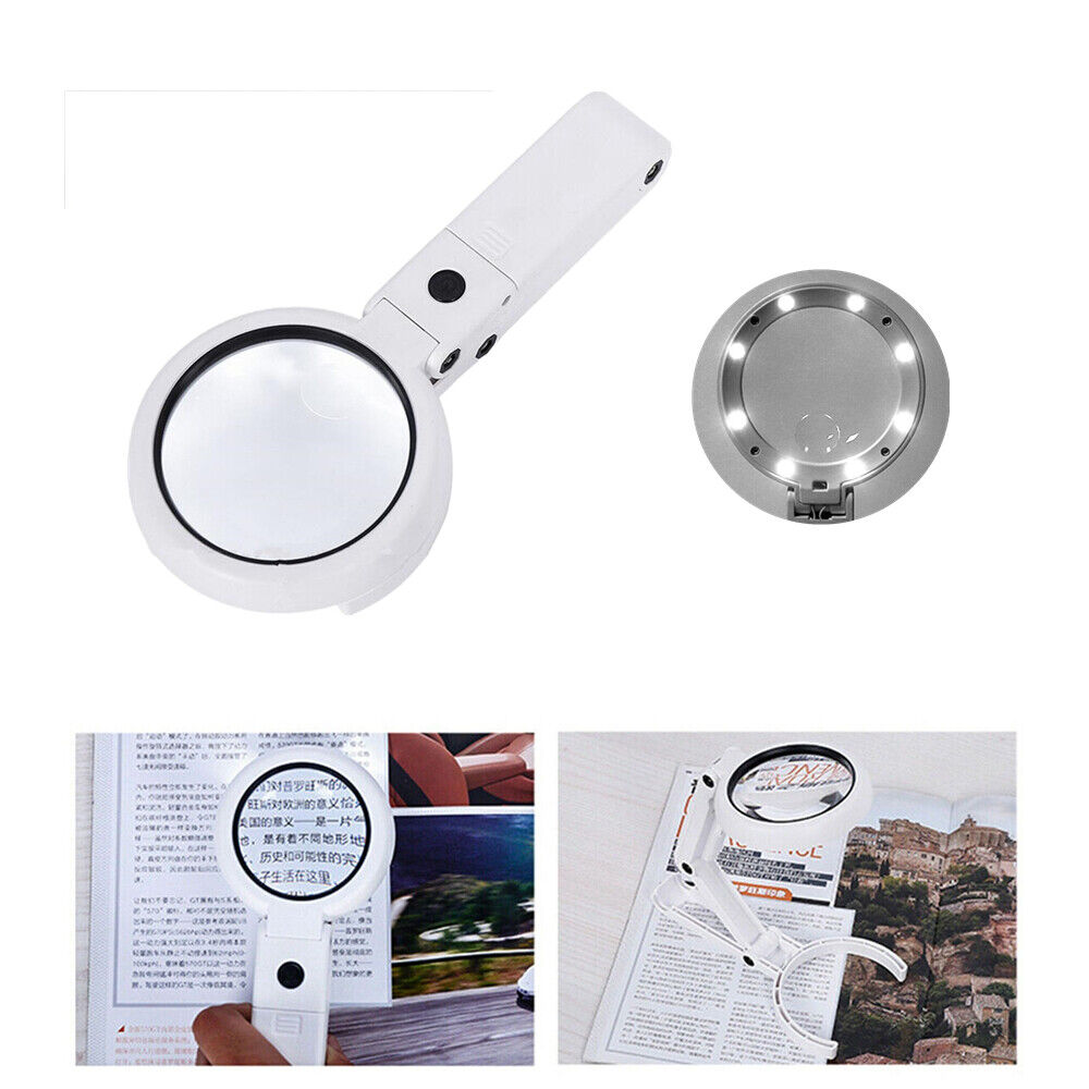 5x 11x Magnifying Glass Foldable Stand Hand Magnifier Loop Loupe W/ 8 Led Lights