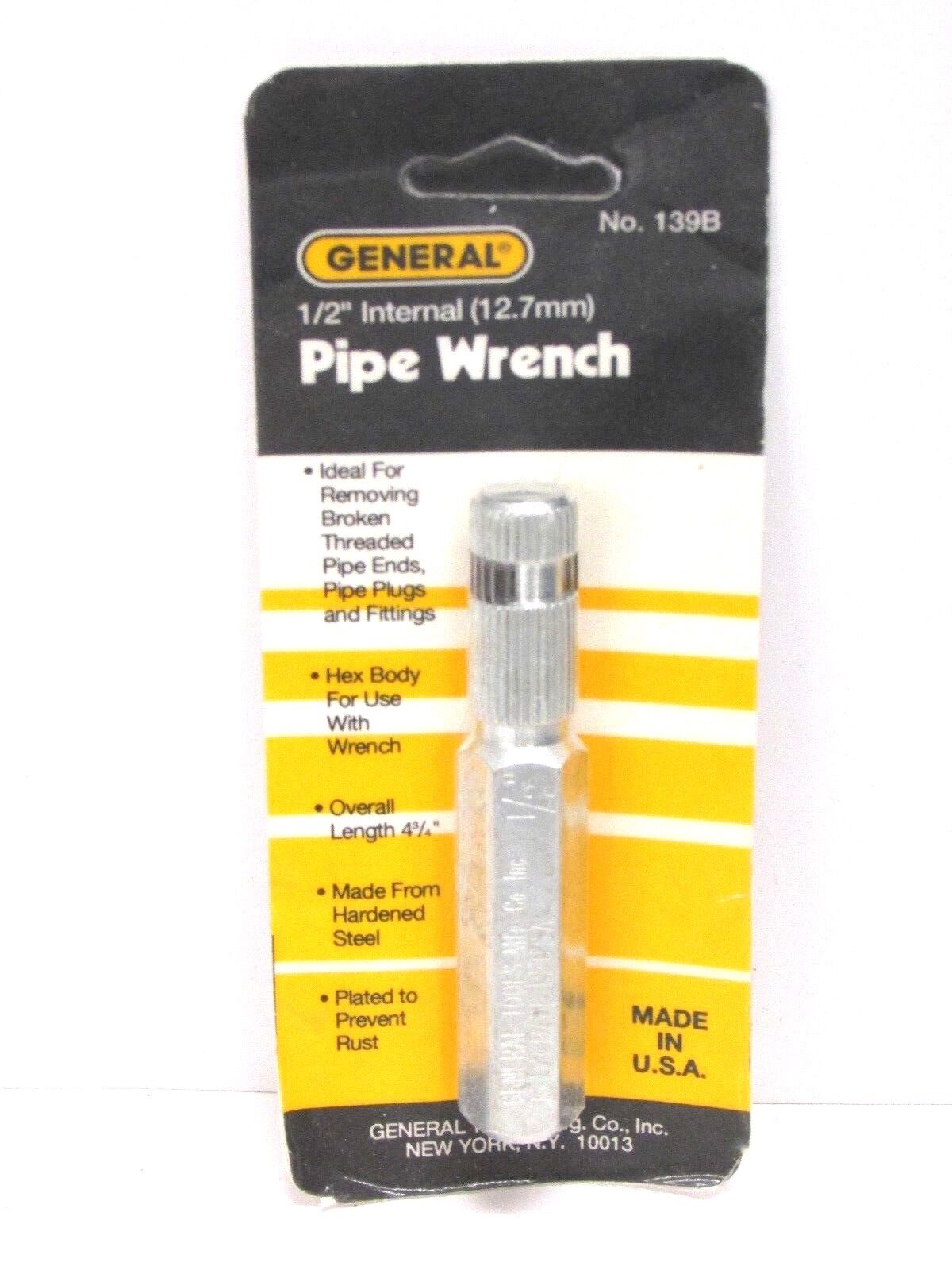 New! General Tools 1/2" Internal Pipe Wrench, No. 139b