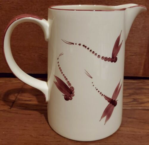 Poole Pottery England Handpainted Painted Maroon Dragonfly Pitcher Fast Ship!