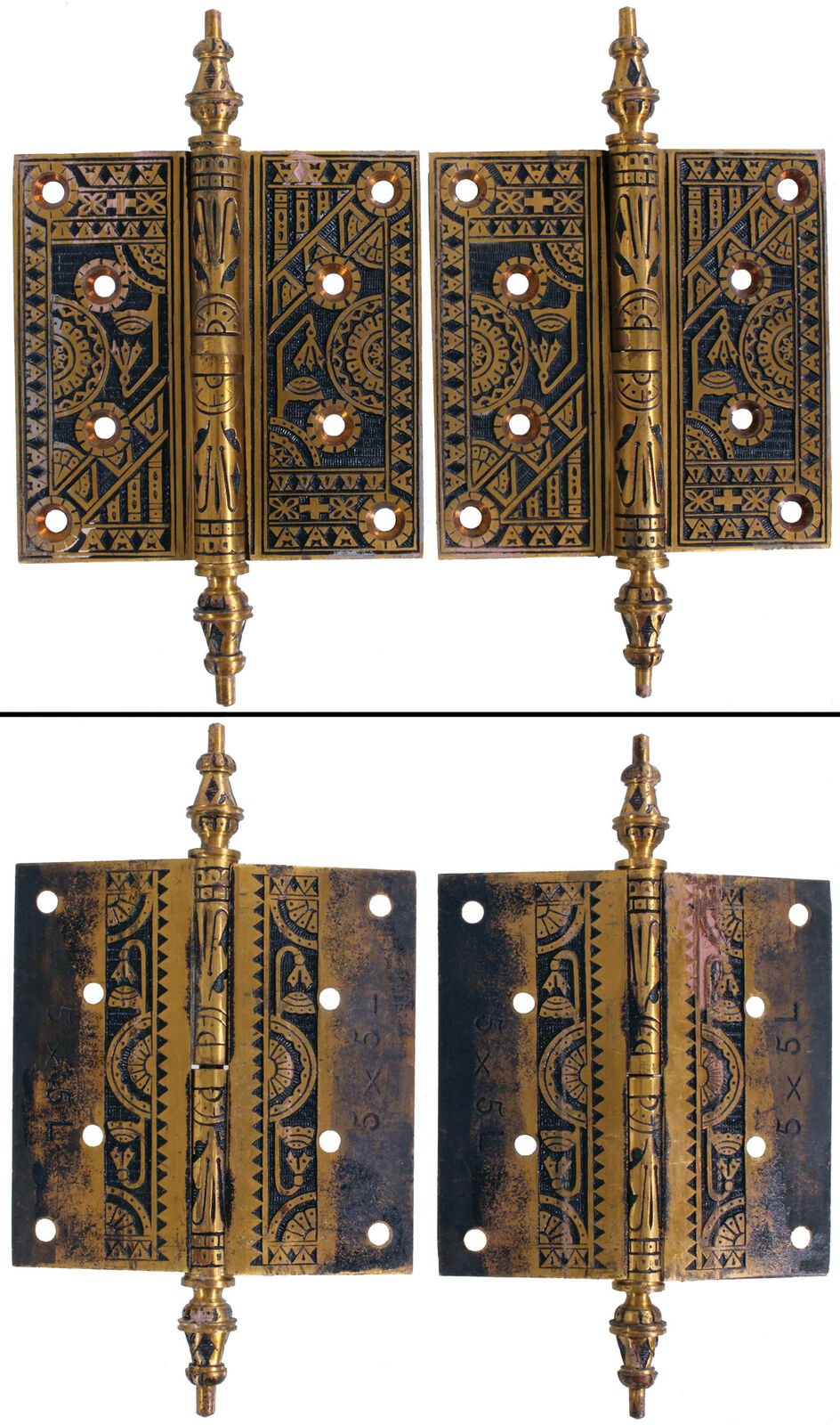 Pair Of Unused 5" X 5" Eastlake Victorian Brass Hinges - Perfect - Mjdtoolparts