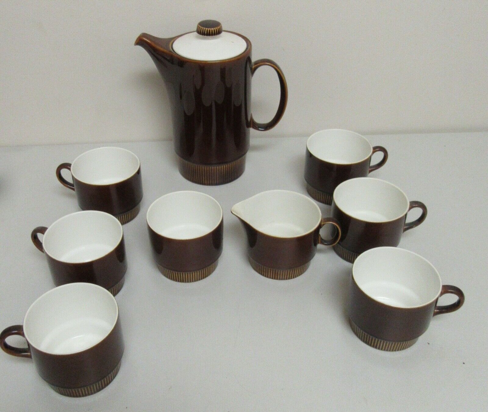 1960s Poole Pottery England Coffee/tea Pot Set Chestnut Brown 9 Pieces
