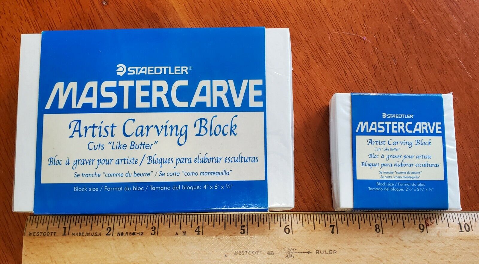 2 Staedtler Mastercarve Artist Carving Blocks~6×4×.75"+ 2.5×2.5×.75"~white Vinyl